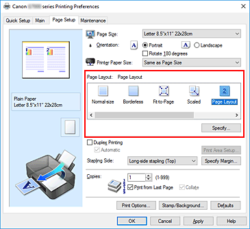 figure:Select Page Layout for Page Layout on the Page Setup tab