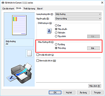 hình: Chọn Thủ công cho Màu/Cường độ trên tab Chính