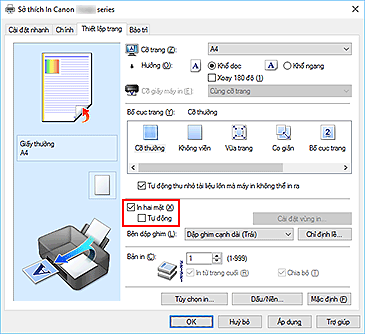 hình: Hộp kiểm In hai mặt trên tab Thiết lập trang