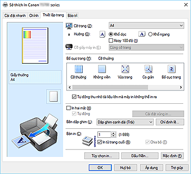 hình: Tab Thiết lập trang