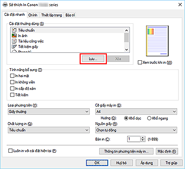 hình: Lưu... trên tab Cài đặt nhanh