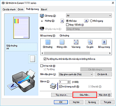 hình: Dấu/Nền... trên tab Thiết lập trang