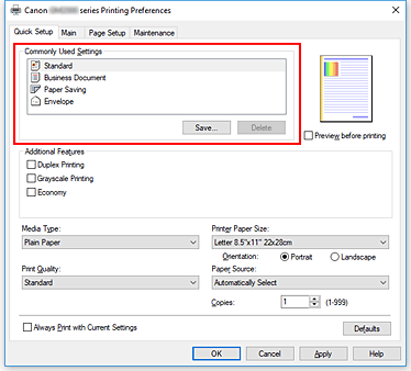 figure:Commonly Used Settings on the Quick Setup tab