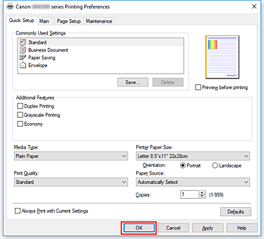 figure:OK on the Quick Setup tab