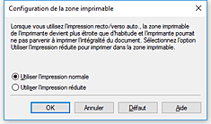 figure&nbsp;: Boîte de dialogue Configuration de la zone imprimable