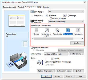 figure&nbsp;: Sélectionnez Mise en page comme Mise en page dans l'onglet Configuration de la page