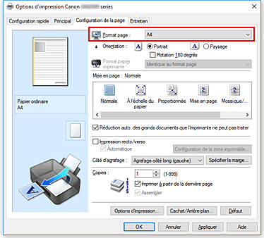 figure&nbsp;: Format page dans l'onglet Configuration de la page