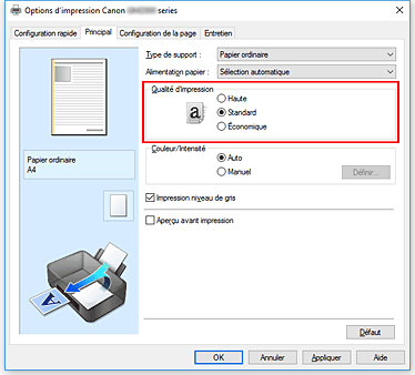 figure&nbsp;: Qualité d'impression dans l'onglet Configuration rapide