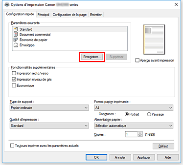 figure&nbsp;: Enregistrer... dans l'onglet Configuration rapide