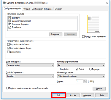 figure&nbsp;: OK dans l'onglet Configuration rapide