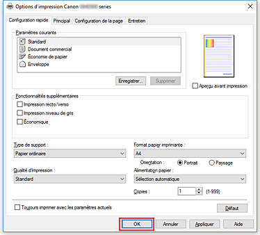 figure&nbsp;: OK dans l'onglet Configuration rapide