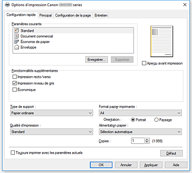 figure&nbsp;: Onglet Configuration rapide