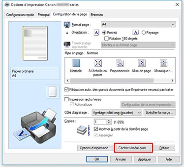 figure&nbsp;: Cachet/Arrière-plan... dans l'onglet Configuration de la page