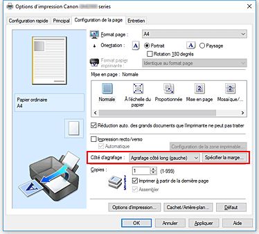figure&nbsp;: Côté d'agrafage dans l'onglet Configuration de la page