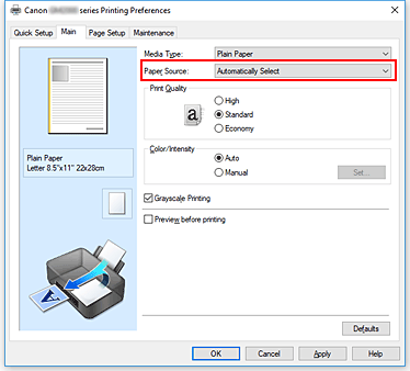 figura: Alimentazione carta nella scheda Principale