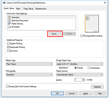 figura:Save... din fila Quick Setup