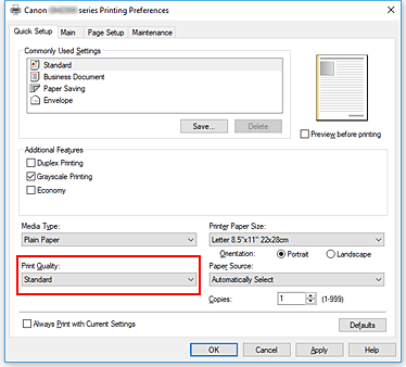 figura:Print Quality din fila Quick Setup