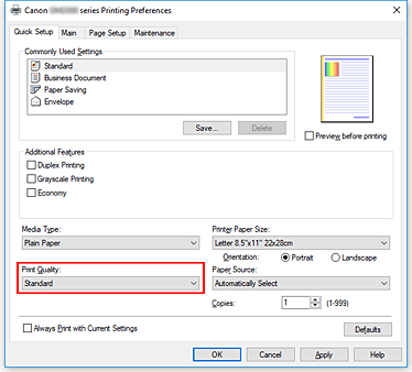 figura:Print Quality din fila Quick Setup