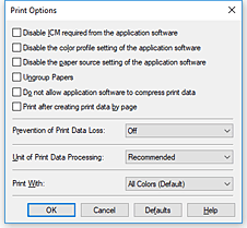 slika: pogovorno okno Print Options