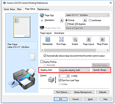 şekil: Sayfa Yapısı sekmesinde Zımbalama Tarafı