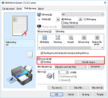 hình: Hộp kiểm In hai mặt trên tab Thiết lập trang