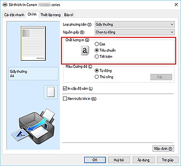 hình: Chất lượng in trên tab Cài đặt nhanh
