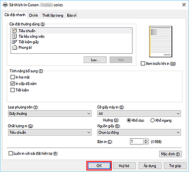 hình: OK trên tab Cài đặt nhanh