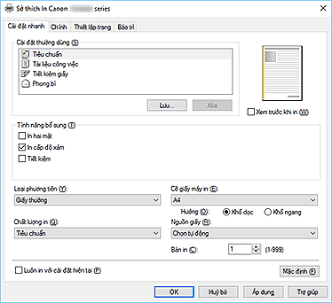 hình: Tab Cài đặt nhanh