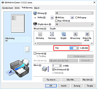 hình: Tỉ lệ trên tab Thiết lập trang