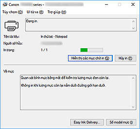 hình: Màn hình trạng thái Canon IJ