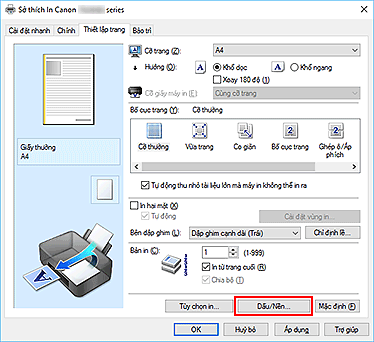 hình: Dấu/Nền... trên tab Thiết lập trang
