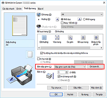 hình: Bên dập ghim trên tab Thiết lập trang