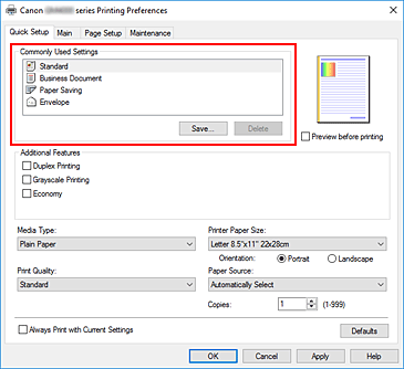 фигура: &bdquo;Commonly Used Settings&rdquo; в раздела &bdquo;Quick Setup&rdquo;