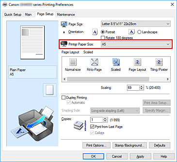фигура: &bdquo;Printer Paper Size&rdquo; в раздела &bdquo;Page Setup&rdquo;