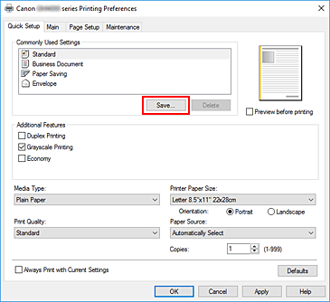 εικόνα:Αποθήκευση... στην καρτέλα Γρήγορη διαμόρφωση