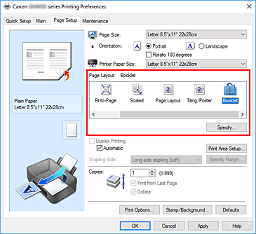 figure:Select Booklet for Page Layout on the Page Setup tab