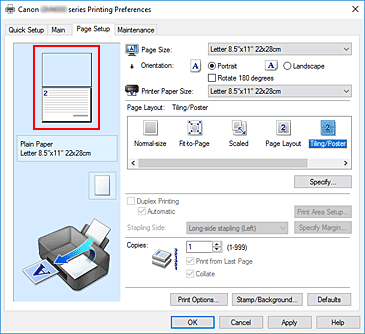 figure:Settings preview displayed on the Page Setup tab