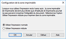 figure&nbsp;: Boîte de dialogue Configuration de la zone imprimable