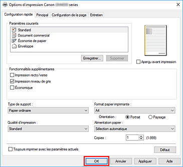 figure&nbsp;: OK dans l'onglet Configuration rapide