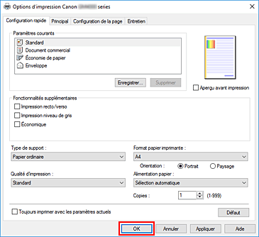 figure&nbsp;: OK dans l'onglet Configuration rapide
