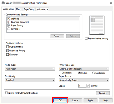 figura: OK nella scheda Impostazione rapida