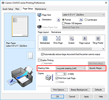 afbeelding: nietmarge op het tabblad Pagina-instelling