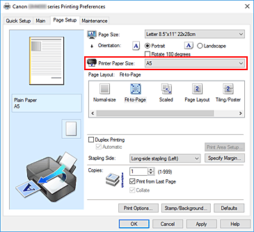 figura:Printer Paper Size de pe fila Page Setup