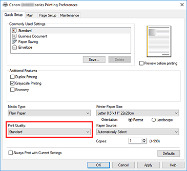 figura:Print Quality din fila Quick Setup