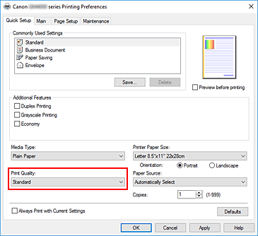 figura:Print Quality din fila Quick Setup