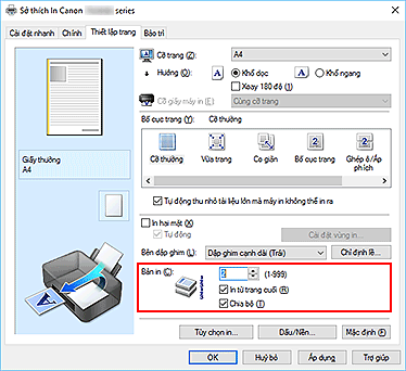 hình: Bản in trên tab Thiết lập trang