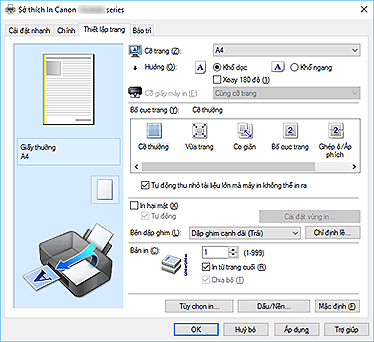 hình: Tab Thiết lập trang