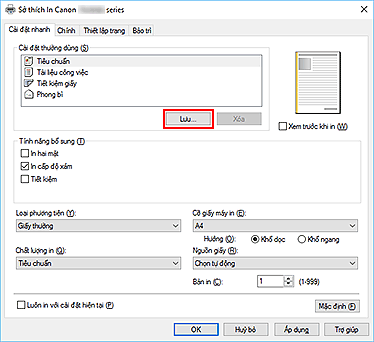 hình: Lưu... trên tab Cài đặt nhanh