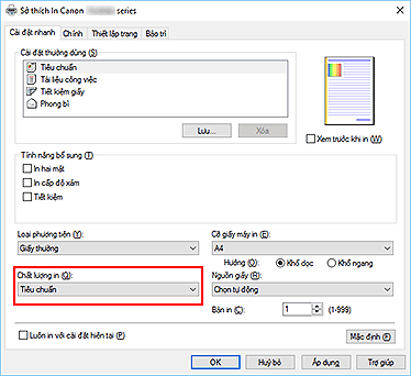 hình: Chất lượng in trên tab Cài đặt nhanh
