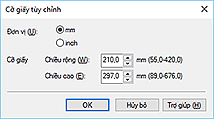 hình: Hộp thoại Cỡ giấy tùy chỉnh